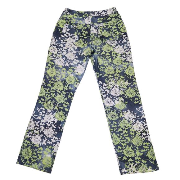 St John Sport By Marie Gray Pants Blue and Green Floral Pattern Size 4 - Picture 2 of 8